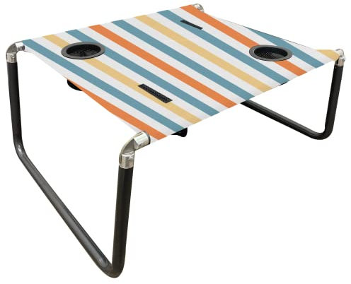 Neso Tragbarer Strandtisch mit Getränkehaltern, Handytaschen, leicht, für Picknicks und Parks (Vintage-Streifen)