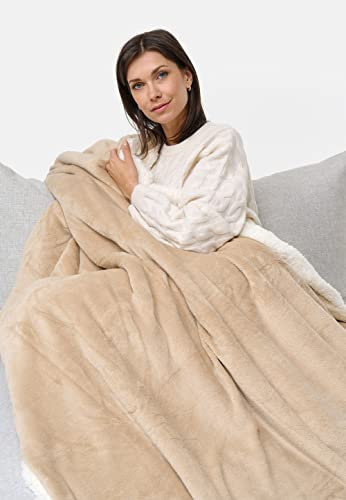 made2trade Weiche Kuscheldecke extra Dick & Warm Sofadecke - Wohndecke Sherpa Decke - aus fedeleichtem Coral-Fleece - Irish Cream - Gr. 100x150cm