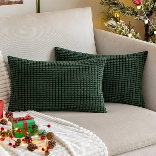 MIULEE 2er Set Kissenbezug Kordsamt Dekokissen Kissenbezüge Sofakissen Dekorativ Zierkissen Couchkissen Kissenhülle Kissen für Wohnzimmer Schlafzimmer 30x50 cm Dunkelgrün