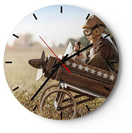 Modern Wanduhr Kindheit Flugzeug Spielzeug 30x30cm Rund Klein Wand Uhr Glas Analog Zimmeruhren Küche Büro Wohnzimmer Glasuhr Wall Clock Dekoration Design Wanddekoration Küchenuhr C3AR30x30-4469
