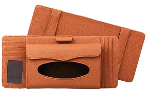 MGRAS PU Leather CD Rack Car Sun Visor CD DVD Disk Cartridge With Tissue Box Multi-function Storage Rack With Bag DVD Player Pack (Color : Orange)
