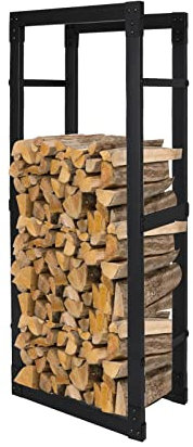 Ikodm Étagère à bois de chauffage intérieure et extérieure - En métal - 40 x 25 x 100 cm - Aide à empiler le bois pour cheminée et poêle - Abri - Noir