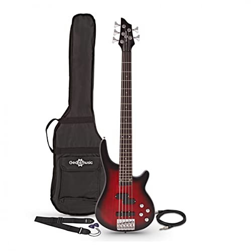 Gear4music Guitarra eléctrica Chicago de 5 cuerdas con accesorios Rojo