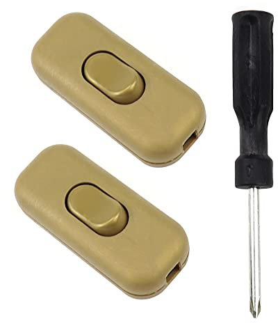 YPLonon 2pcs Inline Interrupteur Cordon Interrupteur Bi-polaire 61MM 6A 250V Interrupteur à Touche Basculante avec 11cm Tournevis Cruciforme pour Petit Appareil ou Lampe (Dorée)