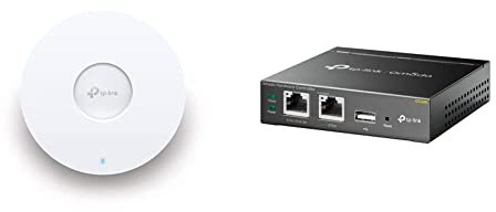 TP-Link EAP670 AX5400 Gigabit WiFi 6 WLAN Access Point weiß & OC200 Omada Hybrid PoE Hardware Controller für EAP Serie, USB Port für automatisches Backup, Cloud-Dienst, grau metallic