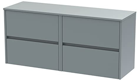 Hudson Reed HAV2304W2 Havana Modern Bathroom Wall Hung 4 Drawer Countertop Basin Unit & Colour Worktop, 1200mm, Matt Coastal Grey