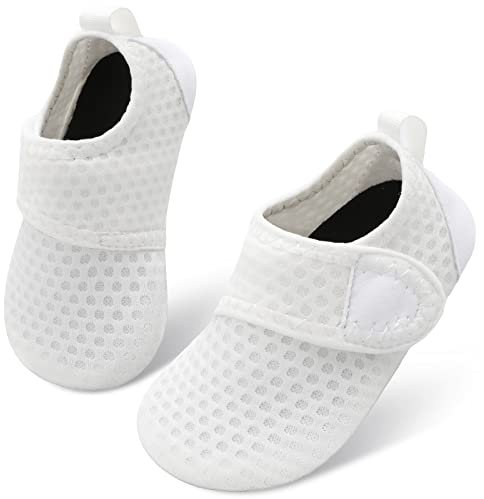 BARERUN Zapatos acuáticos para bebés, niñas y niños, para natación, deportes acuáticos, calcetines acuáticos para playa, piscina, natación, arena, Blanco (All White), 12-18 Months Infant
