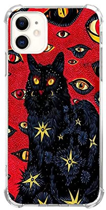 Nsyosio Schwarze Katze Schutzhülle für iPhone 12, Hippie psychedelische Kunst Hülle für Männer und Frauen, einzigartige, trendige TPU-Bumper-Schutzhülle, kompatibel mit iPhone 12