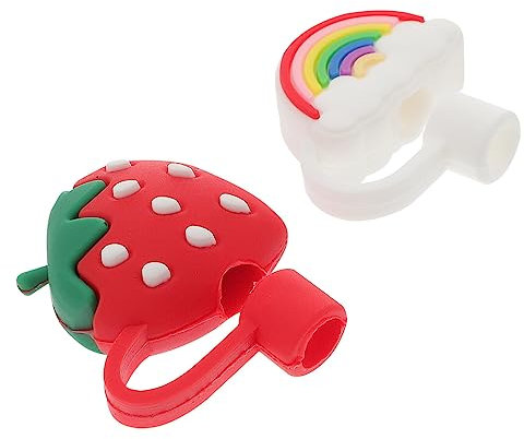 2 Stück Strohspitzen Decken Erdbeerform Wiederverwendbare Trinkhalmkappen Silikon-Strohschutzstöpsel Für Milchteegetränke Jumbo-Tassen Wasserflaschenspitze Rot Weiß