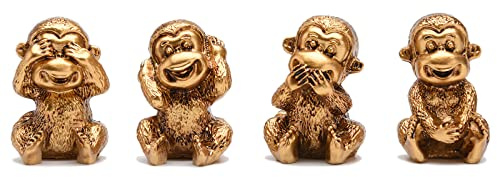 BRABUD Fengshui Figuren aus Kunstharz, See no Evil Hear No Evil Speak No Evil Do No Evil Monkey Set mit 4 Stück Home Office Desk Decor Statue Collection Gold TQGJBS284