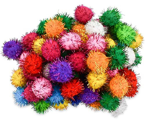 yuntop 70 Stück sortierte Farben, glitzernde Lametta-Bälle, Katzen-Spielzeug, Pompom, Katzenspielzeug, interaktive Katzen-Pompons, Bälle für Kätzchen, Lieblingsspielzeug, glitzernde flauschige Bälle