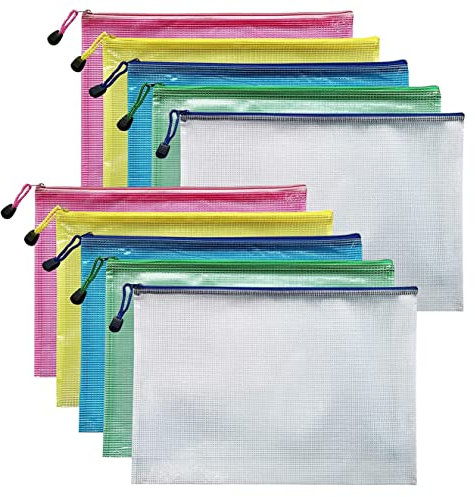 10PCS A4 Zip Wallets A4 Zipped Wallets Zip Folders Extra Thick Mesh Plastic Wallets (A4-10PCS)