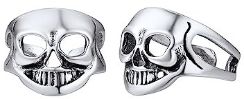 Silvora Punk Totenkopf Ohrklemme Herren Damen 925 Silber Schädel Skull Ohrstecker Hip Hop Non-Piercing Ohrclips Ear Cuff Ohrmanschette Geschenke für Halloween Weihnachten Vatertag