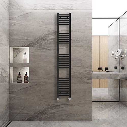 Warmehaus Straight Heated Towel Rail Radiator Ladder Black 1800x300mm Central Heating Radiators for Bathroom Kitchen