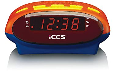 ICES - ICR-210KIDS - Radio-réveil pour Enfants - PLL FM - Fonction Snooze - Minuterie de Veille - Réserve de Marche - Bleu/Orange