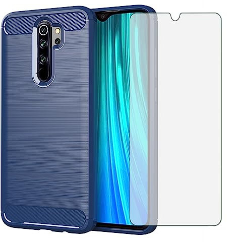 Asuwish Funda para Xiaomi Redmi Note 8 Pro con Cristal Templado Protector Pantalla Vidrio Pelicula Protectora Slim Fina TPU Silicona Note8 8pro M1906G7G Móvil Tapa Carcasa Capa Case Hombre Mujer Azul