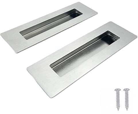 Gfamous Maniglia per porta scorrevole in acciaio inox, rettangolare, 2 maniglie scorrevoli, maniglia a scomparsa, maniglia nascosta per mobili, cassetti, porte interne e armadi da parete