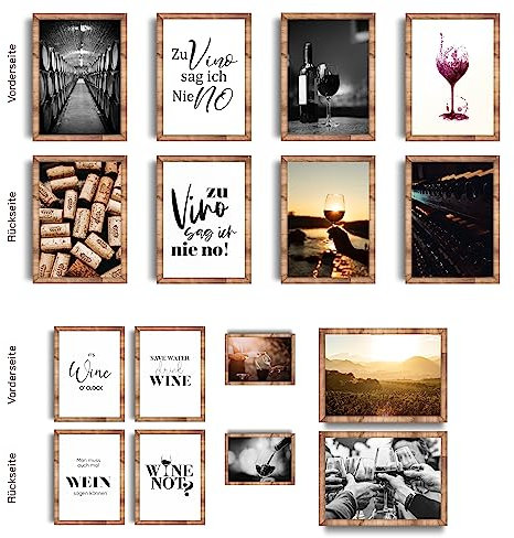 Laurea Verde Poster Set mit 8 Doppelpostern - WEIN | Wanddeko Posterset Wohnzimmer, Küche, Bar | 16 moderne Motive Vor- und Rückseite | 256 Kombinationsmöglichkeiten | OHNE Bilderrahmen
