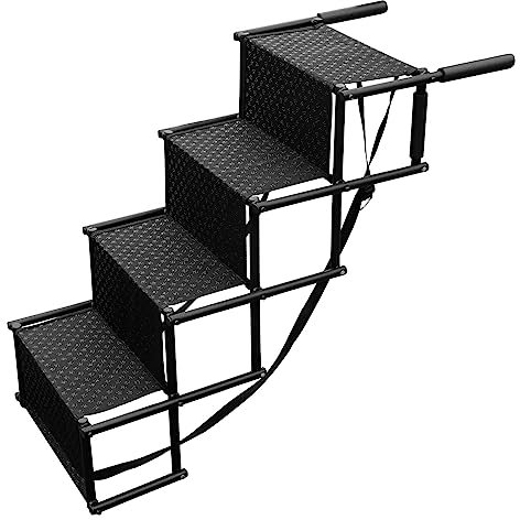 Hundetreppe Auto, 4-stufige Hundetreppe für mittelgroße und große Hunde (max. 50 kg), tragbare, Faltbare Haustierrampe, Hundetreppe für Autos, LKWs