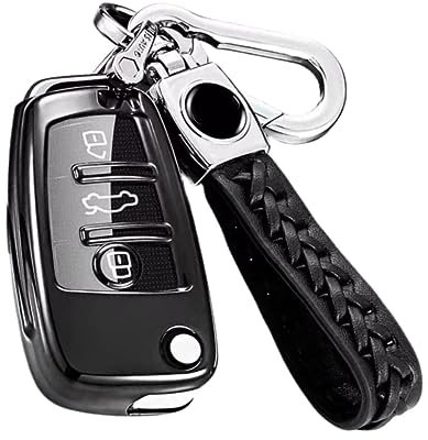 Z.MYUKI 【5 Farben】 Q2 S line Sport Schlüsselhülle mit Schlüsselanhänger für Audi Q2 2017-2024 2025 Zubehör Original (Schwarz)