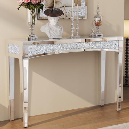 Artloge Console Meuble d’Entrée en Verre: Table Console de Salon Modern Design avec Miroir Table de Couloir Argente pour Chambre - 120x35x80.5cm