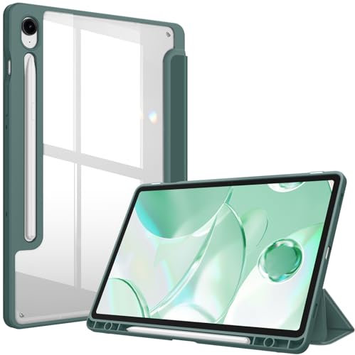 Fintie Funda Samsung Galaxy Tab S9 FE/Tab S9 de 11 Pulgadas 2023 Soporte S Pen, Funda Híbrida Delgada a Prueba de Golpes con Carcasa Trasera Transparente - Verde Medianoche