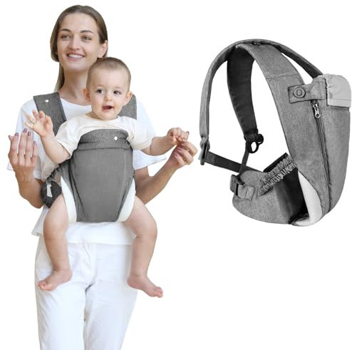 Aolso Tragetuch Baby, Babytrage für Neugeborene ab Geburt, Baby Bauchtrage Rückentrage, Ergonomischer Tragetuch, Neugeborenes bis Kleinkind, Nehmen Sie es mit, Multifunktional (Grau-Baumwolle)