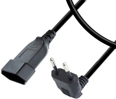 RIIEYOCA Cable alargador Euro en ángulo Recto de 90 Grados, Enchufe Euro Macho Tipo C a Enchufe Euro Hembra Tipo C, 2,5A/250V, 0,75 mm² para Monitor de Ordenador, TV, electrodomésticos, Negro (0.6m)