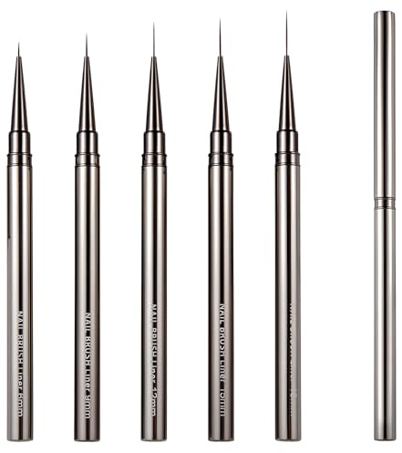 5 Stück Nagel Pinsel Set für Gelnägel Nagellack Nailart Nail Art Brush mit Deckel,6/9/12/15/18mm Dünn Fein Pinselset für Nägel Gel Neonail