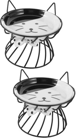 minkissy 2 cuencos altos para gatos de cuello alto para gatos, cuenco elevado para comida para gatos, cuenco para animales pequeños, cuenco para cara de gato, plato para gatos, cuenco elevado para
