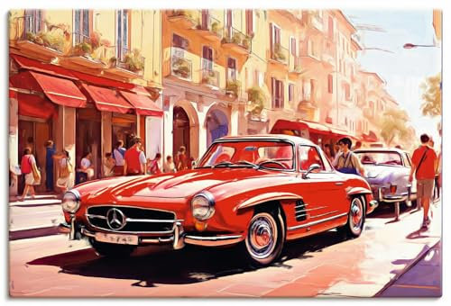 ARTland Wanddeko Leinwand Bilder Wandbild 120x80 cm Auto Sportwagen Oldtimer Mercedes 300 SL Rot Frankreich U5DD