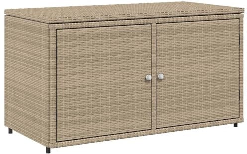 vidaXL Gartenschrank, Geräteschrank mit viel Stauraum, Beistellschrank Schrank mit Türen, Balkonschrank Terrassenschrank, Beige Poly Rattan