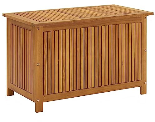 Hommdiy Akazienholz Massiv Gartenbox Auflagenbox Kissenbox Aufbewahrungsbox Gartentruhe Kissentruhe Gartenmöbel Truhe Box Kiste 90 x 50 x 58 cm