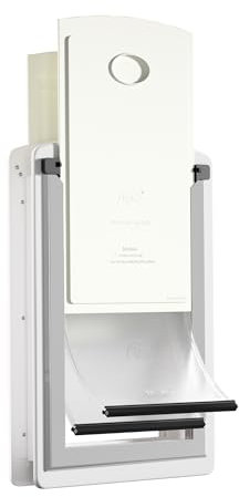 MAVRICTECH Doggie Door - Exterior Door with Steel Frame, Telescoping Tunnel, Two Magnetic Flaps, Two Sliding Locks, Up to 40LBS, White