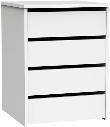 briebe Kommode für Innenraum, Nachttisch, Schlafzimmerkommode, Sinfonier 4 Schubladen, 63,5 x 46 x 45 cm (H x B x T), Schreibtisch Büro (Weiß glänzend)