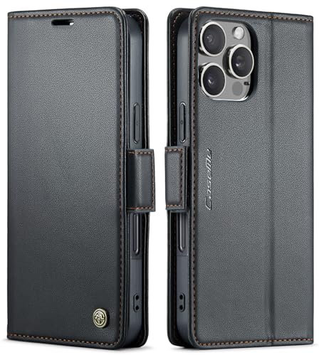 QLTYPRI Wallet Case for iPhone 16 Pro Max, Premium PU Leather Magnetic Flip Folio Case with RFID Blocking Card Slots Kickstand Shockproof Protective Phone Case Cover for iPhone 16 Pro Max - Black