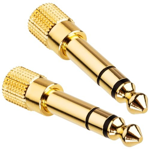 Alovez 3.5mm to 6.35mm Headphone Jack Adapter 6.35mm 1/4 Male to 3.5mm 1/8 Female Audio Stereo Adapter for Speaker Headphone Guitar Digital Piano Amp, 2 Pack