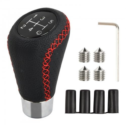 Gudalea Schaltknauf 5 Gang, Schaltknauf Universal, Manual Automotive Gear Stick Schaltknauf, Auto Schaltknauf mit 4 Kappen Ersatz 8mm 10mm 11mm 12mm 14mm, Rot