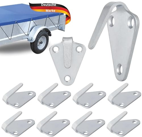 TRAILERKRAFT® Dreiloch Planenhaken PlusPro Netzhaken für Anhängerplane Anhängernetz | Dreilochplanenhaken Spannhaken Dreilochhaken für PKW Anhänger Bordwand, Hakenösen | Gebogen, Metall, 10 STK.