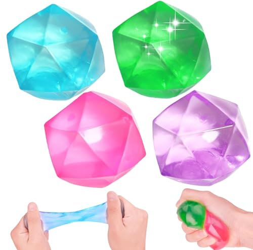 4 Stück Antistressball Stressball Kinder, Doh Nice Cube, Squishy Stressball, Regenbogen Squeeze Bälle Quetschball für Erwachsene ADHS, Angst, OCD Angst abbauen und Beruhigung