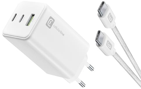 cellularline - Multipower 100 W Kit - Netzladegerät 100 W + 100 cm USB-C auf USB-C Kabel im Lieferumfang enthalten - für Smartphones, Tablets und Laptops - Weiß