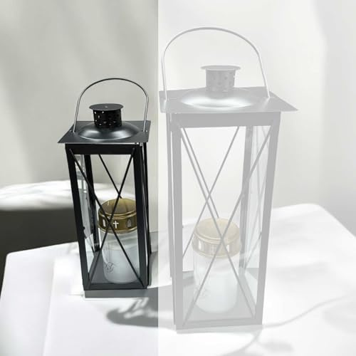2er Set Schwarze Grablampen aus Stahl - Wetterfeste Grableuchte mit Glas