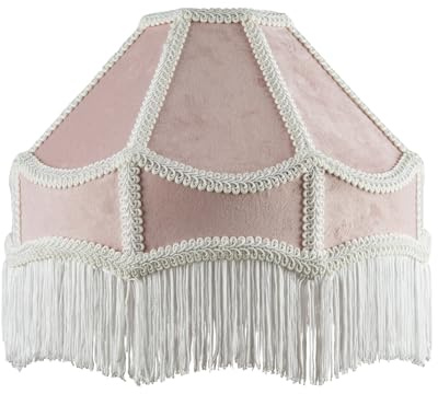 Handmade Victorian Empire Pendant Lamp Shade in Blush Pink Velvet with White Embroidered Trims and Tassels | 30cm x 19cm | for Pendant or Floor or Table Lamp by Happy Homewares