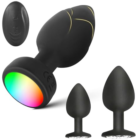 Anal Plug Vibrator with 3Pcs Butt Plug,10 Modes Vibrating Butt Plug - LED Color Light Remote Control Anal Plug, Adult Sex Toys and Games