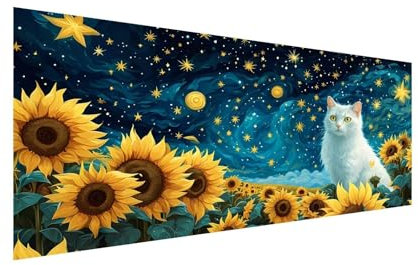 Diamond Painting XXL 100x220cm,5D Diamond Painting Katze Diamond Painting Erwachsene,Diamant Painting Bilder Sonnenblume Diamond-Painting,für Wohnzimmer Schlafzimmer Wand Deko,Geschenk Mädchen ZJ-685