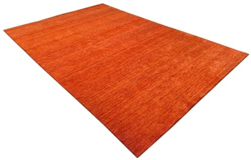 Alfombra de terracota, 100% lana, 170 x 240 cm, tejida a mano, color naranja, alfombra oriental U1 (dimensiones: 170 x 240 cm)