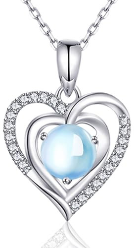 immobird collar de damas collar de piedra de nacimiento con piedra de nacimiento de junio moonstone corazón colgante 925 collares de plata joyas para las mujeres