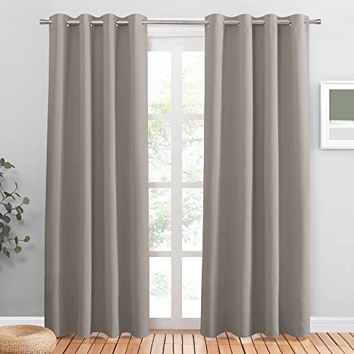 PONY DANCE Verdunkelnde Vorhänge für Wohnzimmer & Schlafzimmer Ösenschal 2er Set H 230 x B 140 cm Sandfarben, Thermovorhang Kälteschutz Blackout Curtains with Eyelet