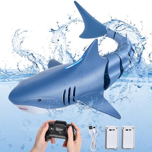 IEEILULU Ferngesteuerter Hai, 2.4GHz Ferngesteuert Hai Boot mit USB, Wasserspielzeug Kinder, Pool Spielzeug, Simulation RC Hai Wasserspielzeug Geschenk für 8+ Jahre Jungen Mädchen Schwimmbad (Blau)