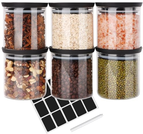 Aevcvok Einmachgläser aus Glas, 6 Stück, mit Deckel, luftdicht, stapelbar, Vorratsgläser für Gewürze, Getreide, Mehl, Kaffee – 6 x 650 ml